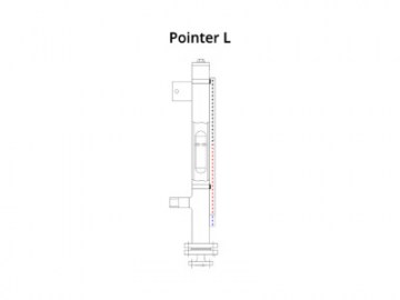 Hadro Magnetic Level Gauge Pointer L with one process connection for mounting on the side of a vessel. This model is often used for day tanks for ships.